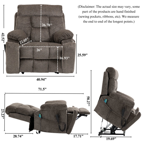 Latitude Run Stoehrs Dual Motor Big Man Recliner Chair Lay Flat